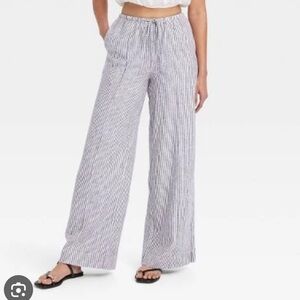 Wide Leg Linen Seersucker Pants